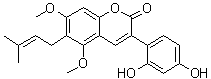 structure of CAS# 66056-18-6, Glycyrin;3-(2,4-Dihydroxyphenyl)-5,7-dimethoxy-6-(3-methyl-2-buten-1-yl)-2H-1-benzopyran-2-one