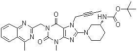 structure of CAS# 668273-75-4, [(3R)-1-[7-(2-Butynyl)-2,3,6,7-tetrahydro-3-methyl-1-[(4-methyl-2-quinazolinyl)methyl]-2,6-dioxo-1H-purin-8-yl]-3-piperidinyl]carbamic acid 1,1-dimethylethyl ester
