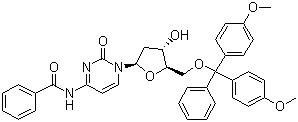 structure of CAS# 67219-55-0, 5'-O-Dimethoxytrityl-N-benzoyl-desoxycytidine;N(4)-Benzoyl-5'-O-(p,p'-dimethoxytrityl)-2'-deoxycytidine