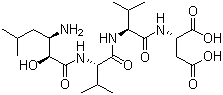 structure of CAS# 67655-94-1, N-[(2S,3R)-3-Amino-2-hydroxy-5-methyl-1-oxohexyl]-L-valyl-L-valyl-L-aspartic acid;S-(R*,S*)]-N-[N-[N-(3-Amino-2-hydroxy-5-methyl-1-oxohexyl)-L-valyl]-L-valyl]-L-aspartic acid;Amastatin