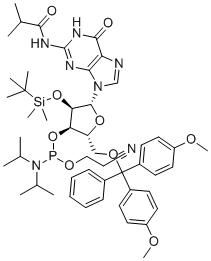 5'-O-DMT-2'-O-TBDMS-N2-异丁酰基-L-鸟苷3'-CE亚磷酰胺分子结构 (CAS 679809-76-8)