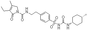 structure of CAS# 684286-46-2, 3-Ethyl-2,5-dihydro-4-methyl-N-[2-[4-[[[[(cis-4-methylcyclohexyl)amino]carbonyl]amino]sulfonyl]phenyl]ethyl]-2-oxo-1H-pyrrole-1-carboxamide