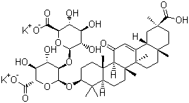 structure of CAS# 68797-35-3, Dipotassium glycyrrhizinate;Dipotassium (2S,3S,4S,5R,6R)-6-[(2S,3R,4S,5S,6S)-2-[[(3S,4aR,6aR,6bS,8aS,11S,12aR,14aR,14bS)-11-carboxy-4,4,6a,6b,8a,11,14b-heptamethyl-14-oxo-2,3,4a,5,6,7,8,9,10,12,12a,14a-dodecahydro-1H-picen-3-yl]oxy]-6-carboxylato-4,5-dihydroxyoxan-3-yl]oxy-3,4,5-trihydroxyoxane-2-carboxylate
