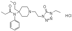 structure of CAS# 69049-06-5, Alfentanil hydrochloride;N-[1-[2-(4-Ethyl-4,5-dihydro-5-oxo-1H-tetrazol-1-yl)ethyl]-4-(methoxymethyl)-4-piperidinyl]-N-phenylpropanamide monohydrochloride; Alfentanyl hydrochloride; R 39209