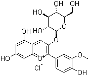 structure of CAS# 6906-39-4, Glucopeonidin;3-(beta-D-Glucopyranosyloxy)-5,7-dihydroxy-2-(4-hydroxy-3-methoxyphenyl)-1-benzopyrylium chloride