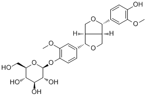 结构式 CAS# 69251-96-3, 松脂醇-4-O-beta-D-吡喃葡萄糖苷