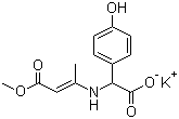 结构式 CAS# 69416-61-1, D-(-)-对羟基苯甘氨酸邓钾盐; (R)-(4-羟基苯基)[(3-甲氧基-1-甲基-3-氧代-1-丙烯基)氨基]乙酸钾盐