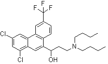 structure of CAS# 69756-53-2, Halofantrine;1,3-Dichloro-alpha-[2-(dibutylamino)ethyl]-6-(trifluoromethyl)-9-phenanthrenemethanol; (¡À)-Halofantrine; Halfan
