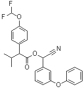 structure of CAS# 70124-77-5, Flucythrinate;AC 222705; CyBolt; Flucythrinate; Fluorocythrin; Pay-Off; alpha-Cyano-3-phenoxybenzyl 2-[p-(difluoromethoxy)phenyl]isovalerate