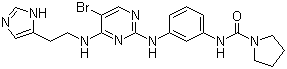structure of CAS# 702674-56-4, BX-912;N-[3-[[5-Bromo-4-[[2-(1H-imidazol-5-yl)ethyl]amino]-2-pyrimidinyl]amino]phenyl]-1-pyrrolidinecarboxamide