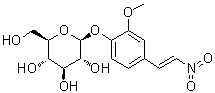 结构式 CAS# 70622-80-9, 2-甲氧基-4-(2-硝基乙烯基)苯基 beta-D-吡喃葡萄糖苷