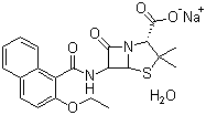 structure of CAS# 7177-50-6, Nafcillin sodium salt monohydrate;Sodium (2S,5R,6R)-6-[(2-ethoxynaphthalene-1-carbonyl)amino]-3,3-dimethyl-7-oxo-4-thia-1-azabicyclo[3.2.0]heptane-2-carboxylate hydrate
