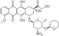 structure of CAS# 72496-41-4, Pirarubicin;(7S,9S)-7-[(2R,4S,5S,6S)-4-amino-6-methyl-5-[(2R)-oxan-2-yl]oxyoxan-2-yl]oxy-6,9,11-trihydroxy-9-(2-hydroxyacetyl)-4-methoxy-8,10-dihydro-7H-tetracene-5,12-dione