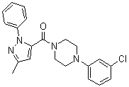 structure of CAS# 729605-21-4, [4-(3-Chlorophenyl)piperazin-1-yl](5-methyl-2-phenyl-2H-pyrazol-3-yl)methanone;XRP 44X; 1-(3-Chlorophenyl)-4-[(3-methyl-1-phenyl-1H-pyrazol-5-yl)carbonyl]piperazine