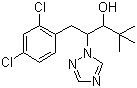 结构式 CAS# 75736-33-3, 苄氯三唑醇; (R*,R*)-(+-)-beta-[(2,4-二氯苯基)甲基]-alpha-(1,1-二甲基乙基)-1H-1,2,4-三唑-1-乙醇; (2RS,3RS)-1-(2,4-二氯苯基)-4,4-二甲基-2-(1H-1,2,4-三唑-1-基)戊-3-醇