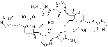 structure of CAS# 75738-58-8, Cefmenoxime hydrochloride ;8-[2-(2-amino-1,3-thiazol-4-yl)-2-methoxyimino-acetyl]amino-4-[(1-methyltetrazol-5-yl)sulfanylmethyl]-7-oxo-2-thia-6-azabicyclo[4.2.0]oct-4-ene-5-carboxylic acid hydrochloride (2:1)