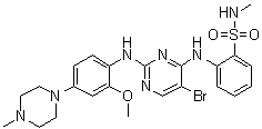 structure of CAS# 761436-81-1, 2-[[5-Bromo-2-[[2-methoxy-4-(4-methyl-1-piperazinyl)phenyl]amino]-4-pyrimidinyl]amino]-N-methylbenzenesulfonamide;ALK inhibitor 1