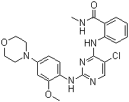 structure of CAS# 761437-28-9, NVP-TAE 226;2-[[5-Chloro-2-[[2-methoxy-4-(4-morpholinyl)phenyl]amino]-4-pyrimidinyl]amino]-N-methylbenzamide