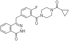 结构式 CAS# 763113-22-0, 奥拉帕尼; 1-(环丙甲酰基)-4-[5-[(3,4-二氢-4-氧代-1-酞嗪基)甲基]-2-氟苯甲酰]哌嗪
