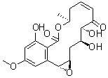 structure of CAS# 76958-67-3, Hypothemycin;NSC 354462; f 152 D2; (1aR,3S,4S,6Z,9S,15bR)-1a,8,9,15b-Tetrahydro-3,4,12-trihydroxy-14-methoxy-9-methyl-3H-oxireno[k][2]benzoxacyclotetradecin-5,11(2H,4H)-dione