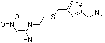 结构式 CAS# 76963-41-2, 尼扎替丁; N-[2-[[[2-(二甲胺基)甲基]-4-噻唑基]甲基]硫]乙基]-N'-甲基-2-硝基]-1,1-乙烯二胺