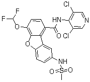 结构式 CAS# 778576-62-8, Oglemilast; N-(3,5-二氯吡啶-4-基)-4-二氟甲氧基-8-[(甲磺酰基)氨基]二苯并[b,d]呋喃-1-甲酰胺