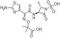 structure of CAS# 78110-38-0, Aztreonam;[2S-[2a,3b(Z)]]-2-[[[1-(2-Amino-4-thiazolyl)-2-[(2-methyl-4-oxo-1-sulfo-3-azetidinyl)amino]-2-oxoethylidene]amino]oxy]-2-methylpropanoic acid