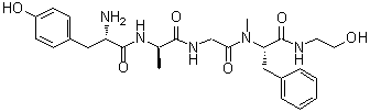 structure of CAS# 78123-71-4, L-Tyrosyl-D-alanylglycyl-N-(2-hydroxyethyl)-Nalpha-methyl-L-phenylalaninamide;PN: US20030176421 PAGE: 54-55 claimed protein; 3: PN: WO2009046859 PAGE: 98 claimed protein; DAGO; DAGOL; DAMGE; DAMGO; DAMPGO; H-Tyr-D-Ala(Me)Phe-NH-CH2-OH; NIH 10891; RX 783006; Tyr-D-Ala-Gly-(methyl)Phe-Gly-ol; Tyr-D-Ala-Gly-MePhe-Gly-ol; Tyr-D-Ala-Gly-MePhe-NH-(CH2)2OH; Tyr-D-Ala-Gly-N-methylphenylalanine-glycinol; [D-Ala(2),N-methyl-Phe(4),Gly(5)-ol]-enkephalin