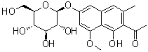 结构式 CAS# 80358-06-1, 1-[6-(beta-D-吡喃葡萄糖基氧基)-1-羟基-8-甲氧基-3-甲基-2-萘基]乙酮