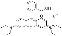 structure of CAS# 81-88-9, Rhodamine B;Basic Violet 10; C.I. 45170; 9-(2-Carboxyphenyl)-3,6-bis(diethylamino)xanthylium chloride