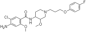 structure of CAS# 81098-60-4, Cisapride;(+/-)-cis-4-Amino-5-chloro-N-(1-(3-(4-fluorophenoxy)propyl)-3-methoxy-4-piperidinyl)-2-methoxybenzamide