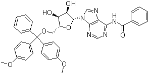 structure of CAS# 81246-82-4, 5'-O-(4,4'-Dimethoxytrityl)-N6-benzoyladenosine;N6-Benzoyl-5'-O-(4,4'-dimethoxytrityl)adenosine; N-Benzoyl-5'-O-[bis(4-methoxyphenyl)phenylmethyl]adenosine