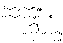 structure of CAS# 82586-52-5, Moexipril hydrochloride;(3S)-2-[(2S)-2-[[(1S)-1-(Ethoxycarbonyl)-3-phenylpropyl]amino]-1-oxopropyl]-1,2,3,4-tetrahydro-6,7-dimethoxy-3-isoquinolinecarboxylic acid hydrochloride