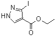 structure of CAS# 827316-43-8, 3-Iodopyrazole-4-carboxylic acid ethyl ester;Ethyl 3-iodo-1H-pyrazole-4-carboxylate