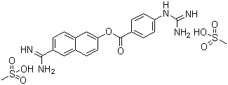 structure of CAS# 82956-11-4, Nafamostat mesylate;6-Amidino-2-naphthyl 4-guanidino-benzoate dimethanesulphonate
