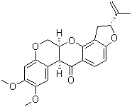 结构式 CAS# 83-79-4, 鱼藤酮; 鱼藤精; 鱼藤素; (2R,6aS,12aS)-1,2,6,6a,12,12a-六氢-2-(1-甲基乙烯基)-8,9-二甲氧基苯并吡喃[3,4-b]呋喃并[2,3-h]苯并吡喃-6-酮