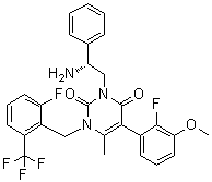 结构式 CAS# 830346-50-4, 3-[(2R)-2-氨基-2-苯基乙基]-5-(2-氟-3-甲氧基苯基)-1-[[2-氟-6-(三氟甲基)苯基]甲基]-6-甲基-2,4(1H,3H)-嘧啶二酮