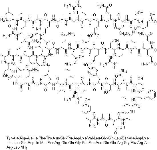 structure of CAS# 83930-13-6, Somatorelin;Somatoliberin (human); GRF (1-44) (human); Growth-hormone-releasing hormone; Human growth hormone-releasing hormone (1-44) amide