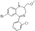 structure of CAS# 84031-17-4, Metaclazepam;7-Bromo-5-(2-chlorophenyl)-2,3-dihydro-2-(methoxymethyl)-1-methyl-1H-1,4-benzodiazepine; Brometazepam; KC 2547; Ka 2547; Metaclazepam; Metuclazepam; Talis; Talis (pharmaceutical)