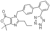 structure of CAS# 849206-43-5, Olmesartan Lactone Impurity A;3,6-Dihydro-6,6-dimethyl-2-propyl-3-[[2'-(1H-tetrazol-5-yl)[1,1'-biphenyl]-4-yl]methyl]-4H-furo[3,4-d]imidazol-4-one