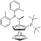 structure of CAS# 849924-77-2, (1S)-1-[Bis(tert-butyl)phosphino]-2-[(1S)-1-[bis(2-methylphenyl)phosphino]ethyl]ferrocene;(S)-1-[(R)-2-(Di-tert.-butylphosphino)ferrocenyl]ethylbis(2-methylphenyl)phosphi