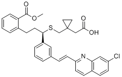 structure of CAS# 851755-56-1, Montelukast EP Impurity H;[1-[[[(1R)-1-[3-[(E)-2-(7-chloroquinolin-2-yl)ethenyl]phenyl]-3-[2-(methoxycarbonyl)phenyl]propyl]sulfanyl]methyl]cyclopropyl]acetic acid (as per EP)