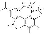 structure of CAS# 857356-94-6, 2-(Di-tert-butylphosphino)-3,4,5,6-tetramethyl-2',4',6'-triisopropyl-1,1'-biphenyl;Di-tert-butyl(2',4',6'-triisopropyl-3,4,5,6-tetramethylbiphenyl-2-yl)phosphine