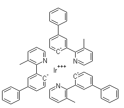 结构式 CAS# 861144-71-0, 三[2-(3-甲基吡啶-2-基)(4-苯基)苯]合铱