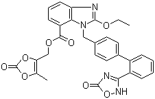 structure of CAS# 863031-21-4, Azilsartan medoxomil;TAK 491; 1-[[2'-(2,5-Dihydro-5-oxo-1,2,4-oxadiazol-3-yl)[1,1'-biphenyl]-4-yl]methyl]-2-ethoxy-1H-benzimidazole-7-carboxylic acid (5-methyl-2-oxo-1,3-dioxol-4-yl)methyl ester