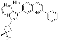 结构式 CAS# 867160-71-2, OSI-906; Linsitinib; 顺式-3-[8-氨基-1-(2-苯基-7-喹啉基)咪唑并[1,5-a]吡嗪-3-基]-1-甲基环丁醇