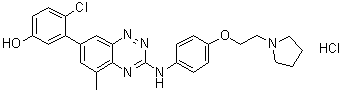 4-Chloro-3-[5-methyl-3-[[4-[2-(1-pyrrolidinyl)ethoxy]phenyl]amino]-1,2,4-benzotriazin-7-yl]phenol monohydrochloride molecular structure (CAS 867331-64-4)