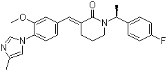 结构式 CAS# 870843-42-8, (E)-1-[(1S)-1-(4-氟苯基)乙基]-3-[3-甲氧基-4-(4-甲基-1H-咪唑-1-基)亚苄基]哌啶-2-酮