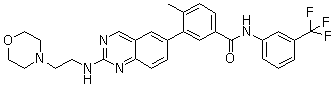 structure of CAS# 882663-88-9, 4-Methyl-3-[2-[[2-(4-morpholinyl)ethyl]amino]-6-quinazolinyl]-N-[3-(trifluoromethyl)phenyl]benzamide