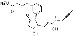 结构式 CAS# 88475-69-8, 贝前列素钠; 2,3,3a-8b-四氢-2-羟基-1-(3-羟基-4-甲基-1-辛烯-6-炔基)-1H-环戊并[b]苯并呋喃-5-丁酸钠